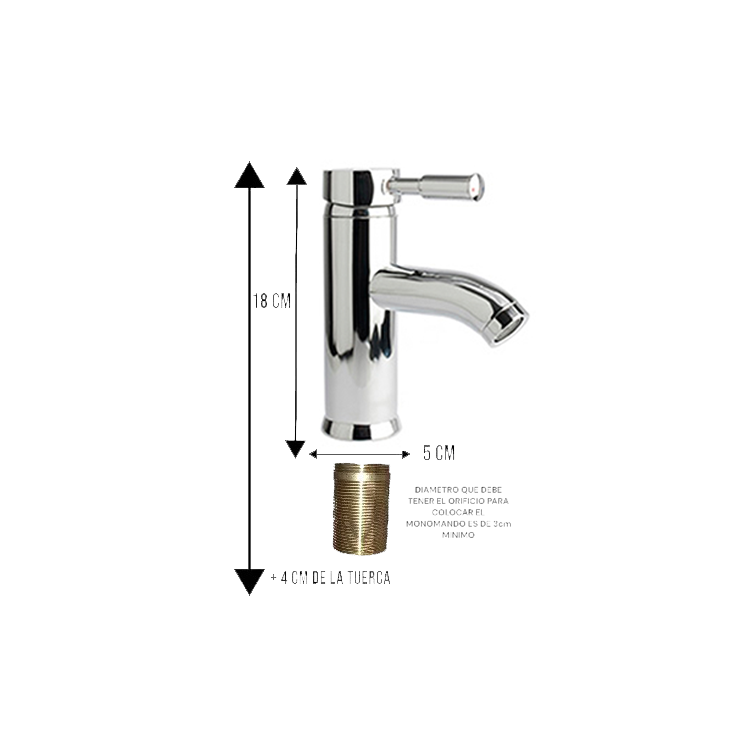 MONOMANDO PARA OVALIN CROMADO BAJO 18cm